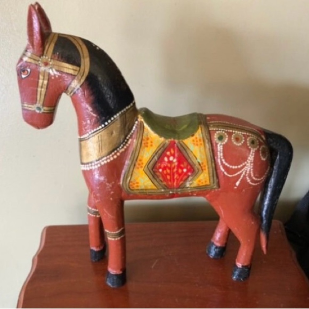 Vintage Folk Art Indian Horse Figurine Multicolor
